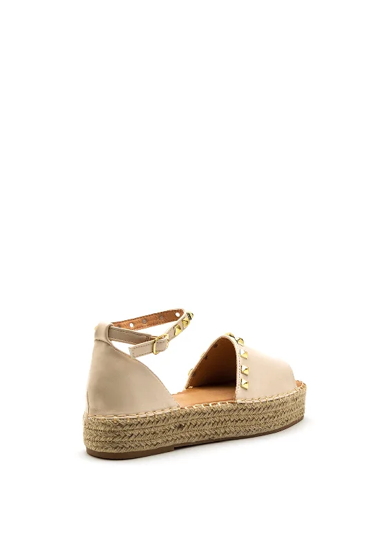 Zen Collection Faux Leather Studded Espadrille Sandal, Beige