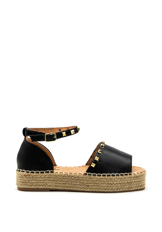 Zen Collection Faux Leather Studded Espadrille Sandal, Black