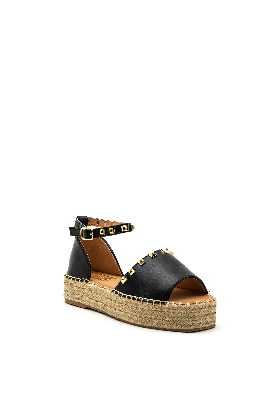 Zen Collection Faux Leather Studded Espadrille Sandal, Black