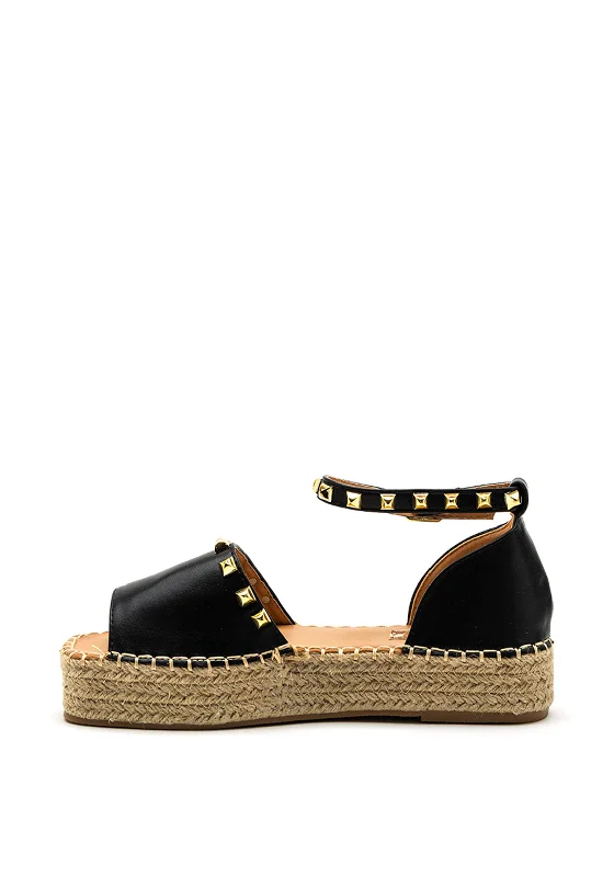 Zen Collection Faux Leather Studded Espadrille Sandal, Black