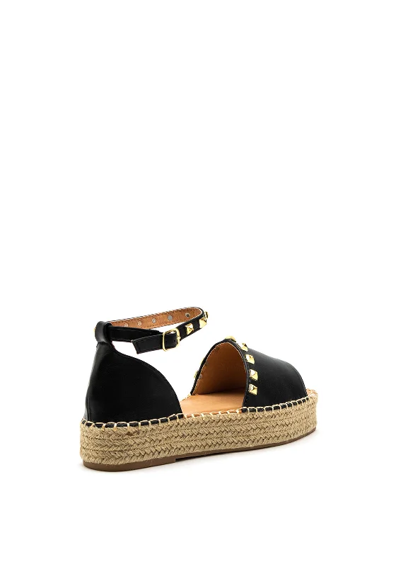 Zen Collection Faux Leather Studded Espadrille Sandal, Black