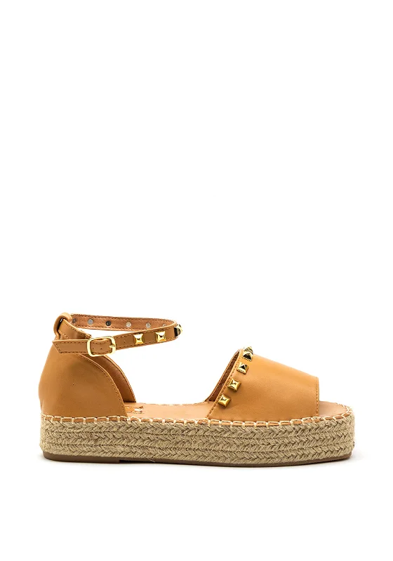 Zen Collection Faux Leather Studded Espadrille Sandal, Tan