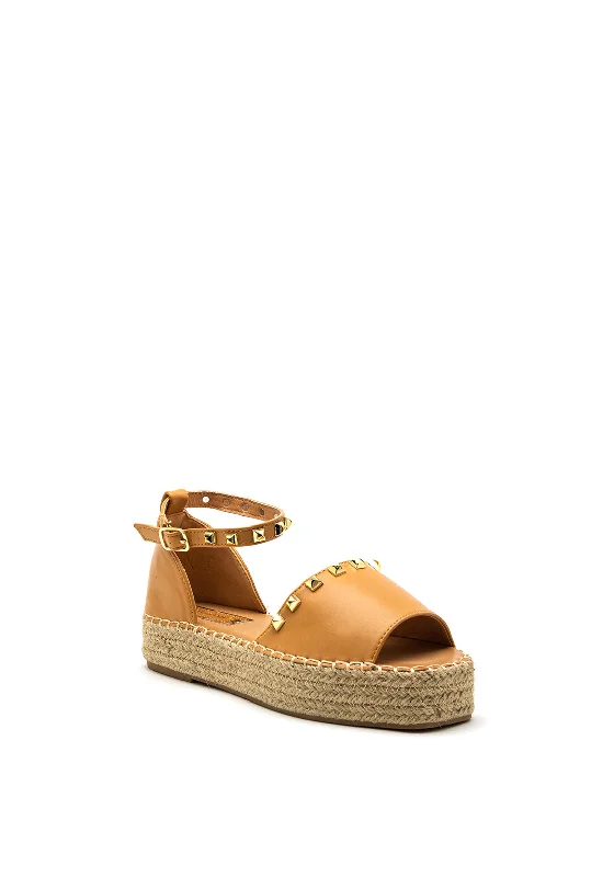 Zen Collection Faux Leather Studded Espadrille Sandal, Tan