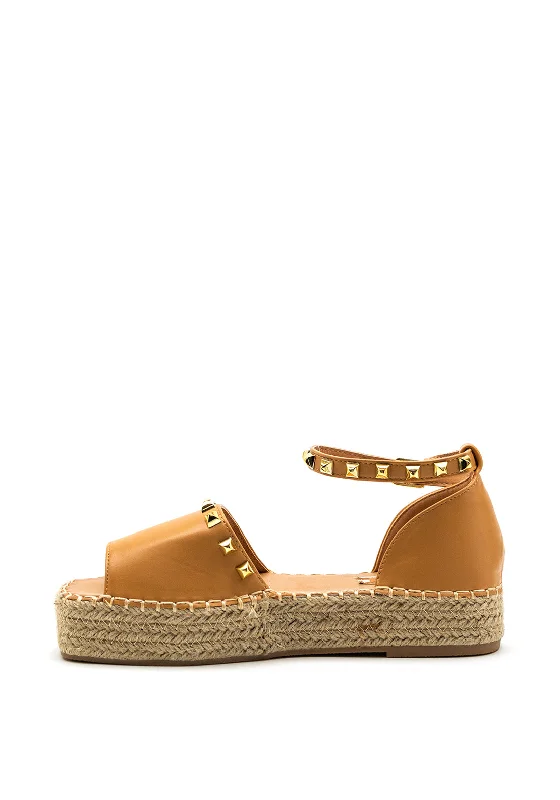 Zen Collection Faux Leather Studded Espadrille Sandal, Tan