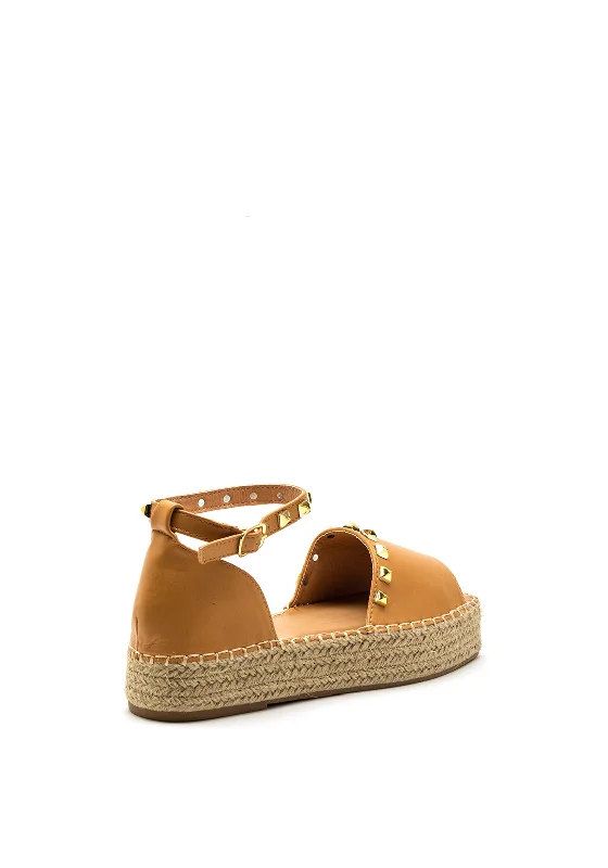 Zen Collection Faux Leather Studded Espadrille Sandal, Tan