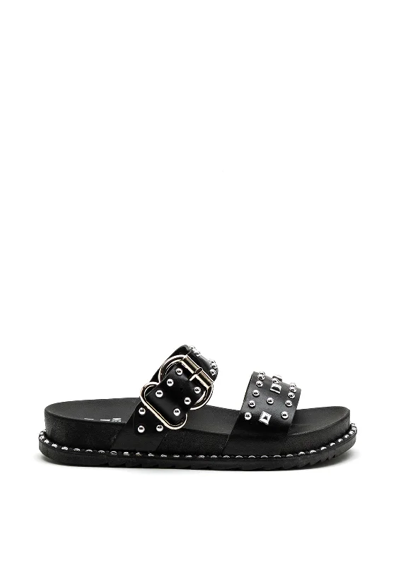 Zen Collection Faux Leather Studded Slider, Black