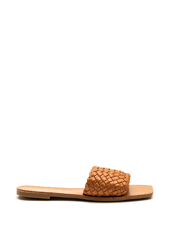 Zen Collection Faux Leather Woven Strap Slider, Tan