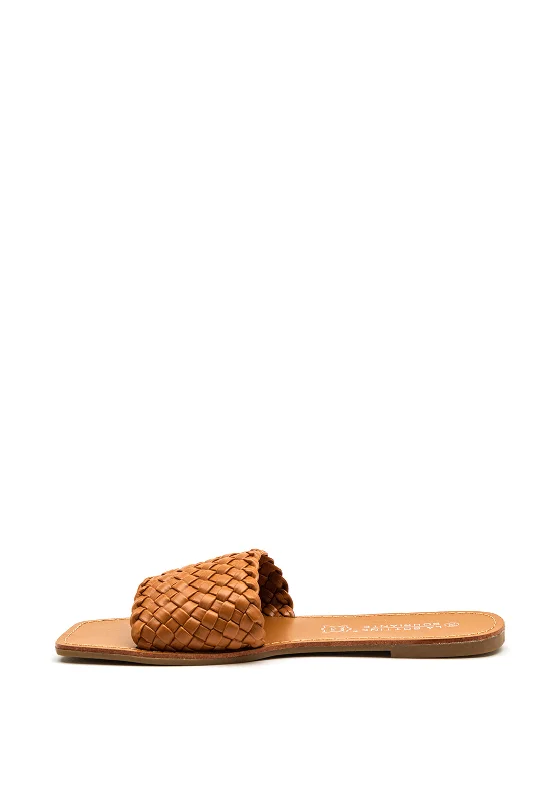 Zen Collection Faux Leather Woven Strap Slider, Tan