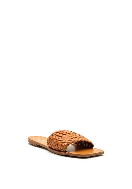 Zen Collection Faux Leather Woven Strap Slider, Tan