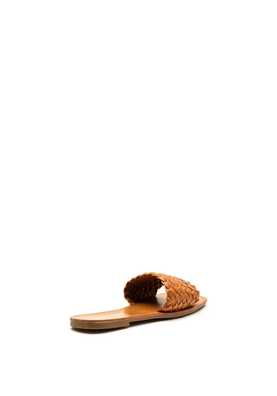 Zen Collection Faux Leather Woven Strap Slider, Tan