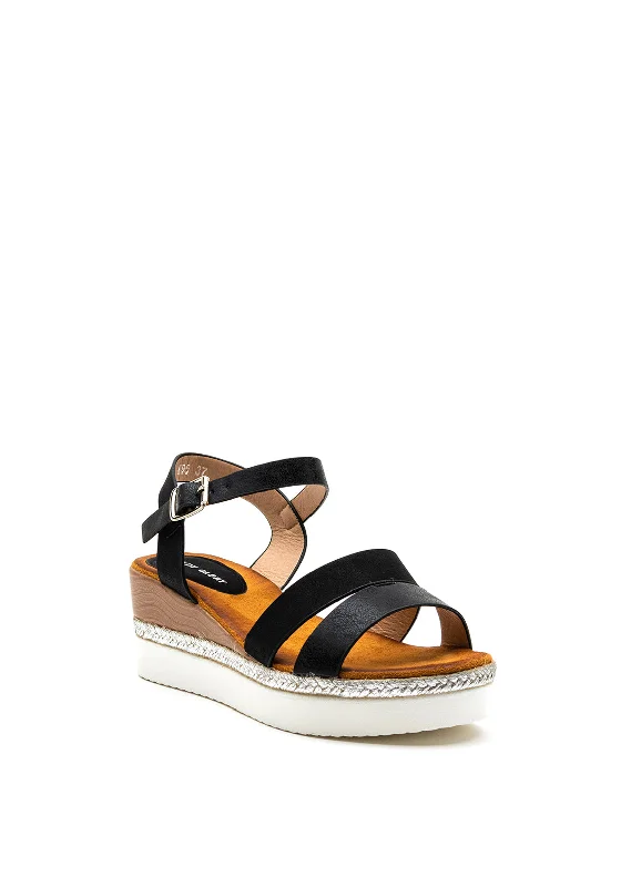 Zen Collection Metallic Strap Wedge Sandal, Black