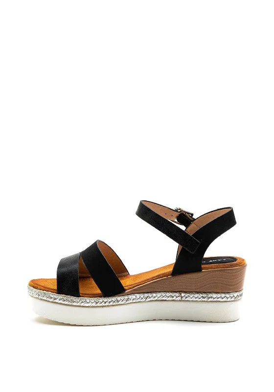 Zen Collection Metallic Strap Wedge Sandal, Black