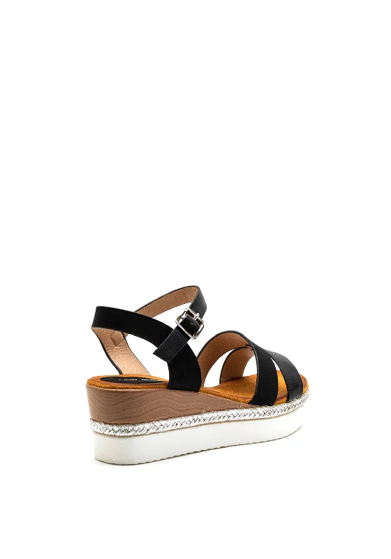 Zen Collection Metallic Strap Wedge Sandal, Black