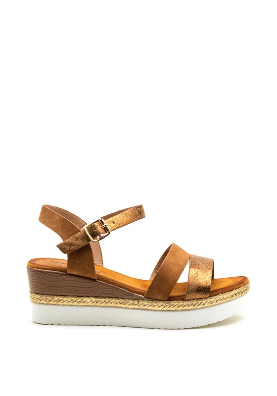 Zen Collection Metallic Strap Wedge Sandal, Tan