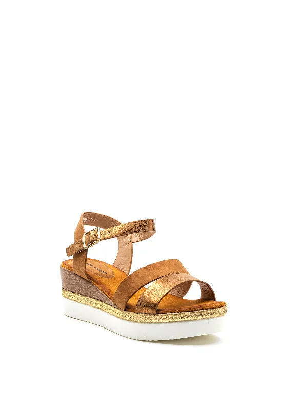 Zen Collection Metallic Strap Wedge Sandal, Tan