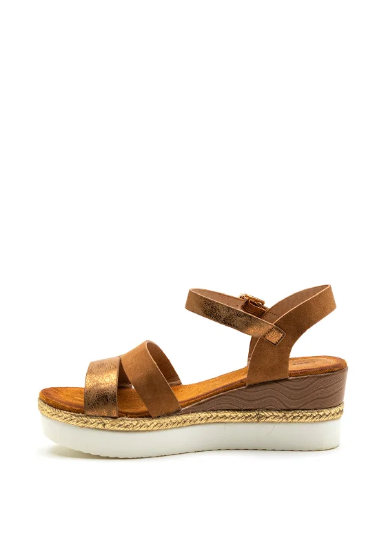 Zen Collection Metallic Strap Wedge Sandal, Tan