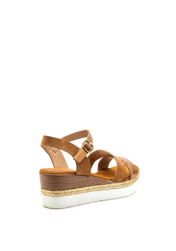 Zen Collection Metallic Strap Wedge Sandal, Tan