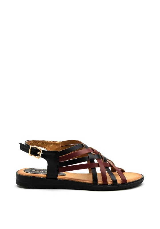 Zen Collection Threaded Narrow Straps Sandal, Black Multi