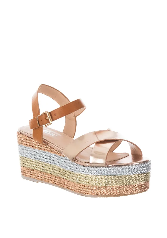 Zen Metallic Espadrille Platform Sandals, Rose Gold