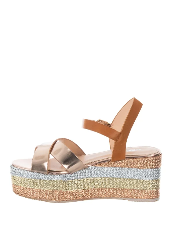 Zen Metallic Espadrille Platform Sandals, Rose Gold