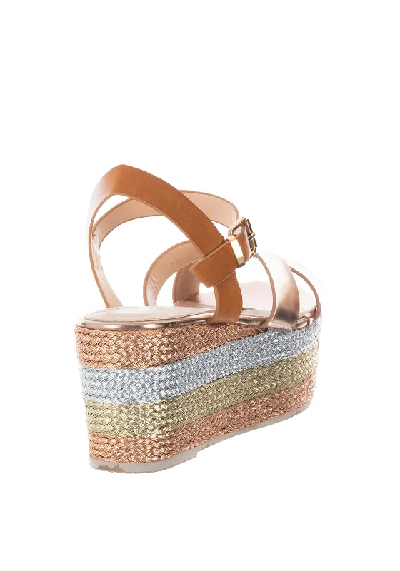 Zen Metallic Espadrille Platform Sandals, Rose Gold