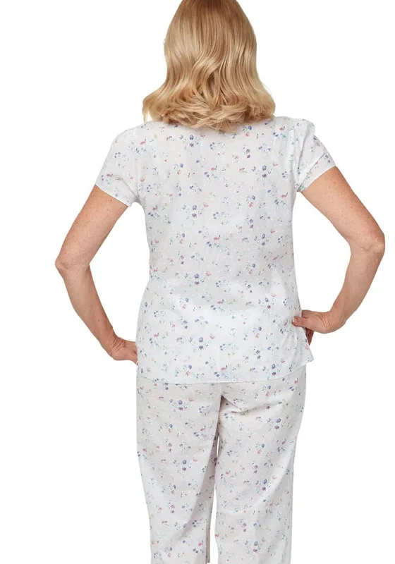 Marlon Floral Cotton Capri Pyjama Set, White & Blue