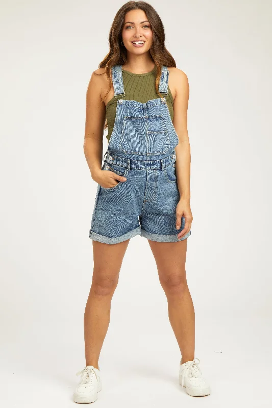 Blue Rolled Hem Maternity Short Overalls