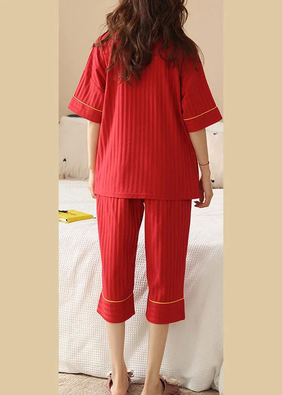 Chic Red O-Neck Love Cotton Pajamas Two Piece Set Summer