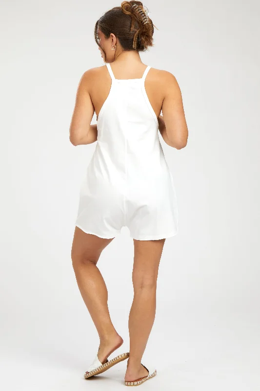 Cream Basic V-Neck Maternity Romper