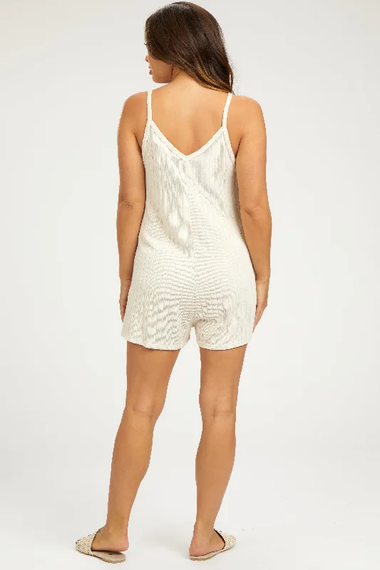 Cream Ribbed V-Neck Maternity Romper