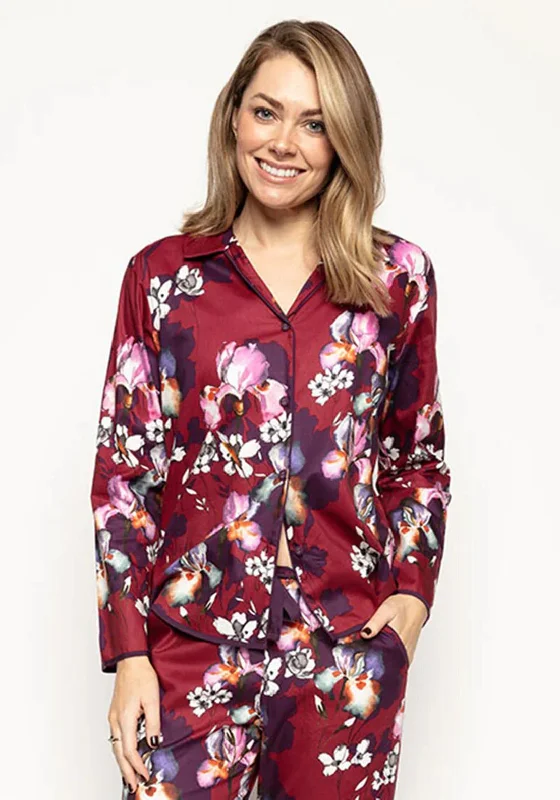 Cyberjammies Clarissa Floral Print Pyjama Top, Burgundy