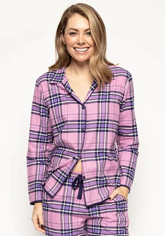 Cyberjammies Violet Brushed Check Pyjama Top, Pink