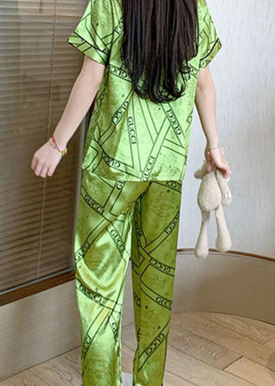 French Green Peter Pan Collar Ice Silk Two Piece Set Pajamas Summer