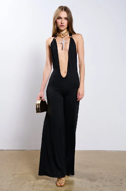 HALLIE PLUNGING NECKLINE KNIT JUMPSUIT