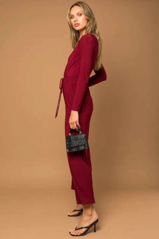 Jilli Stretch Jumpsuit - Burgundy