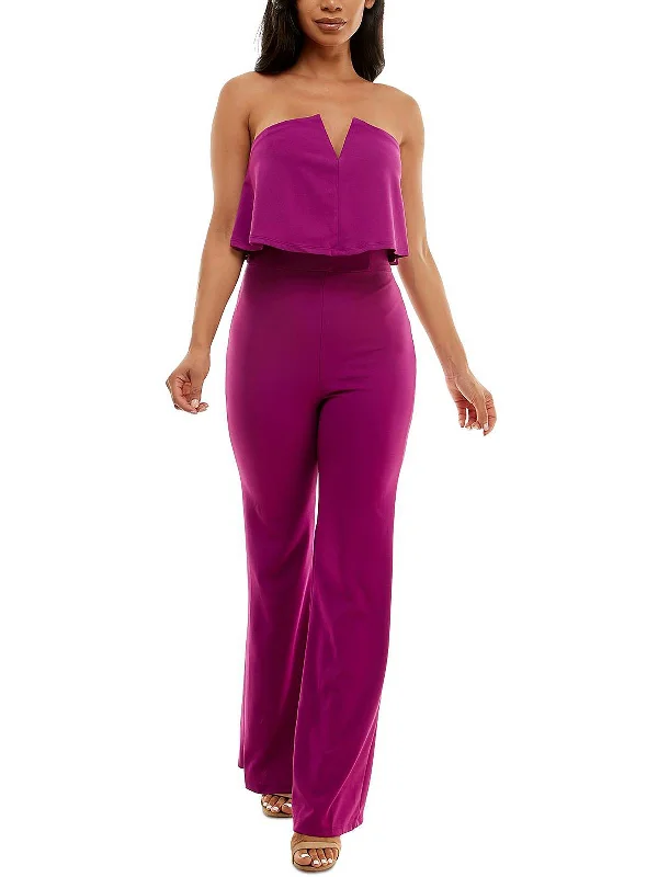 Juniors Womens Strapless Wide Leg Jumpsuit