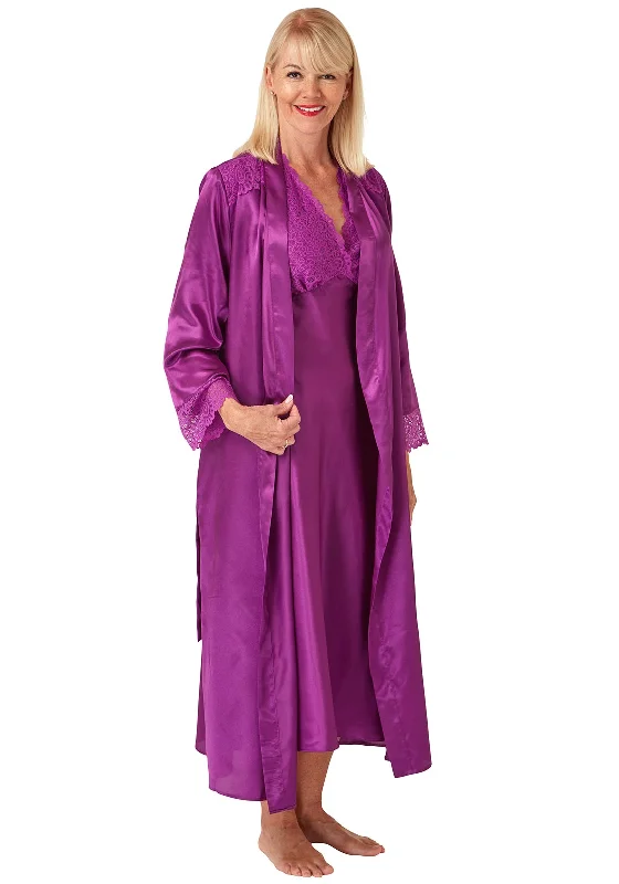 Marlon Satin Long Dressing Gown, Fuchsia