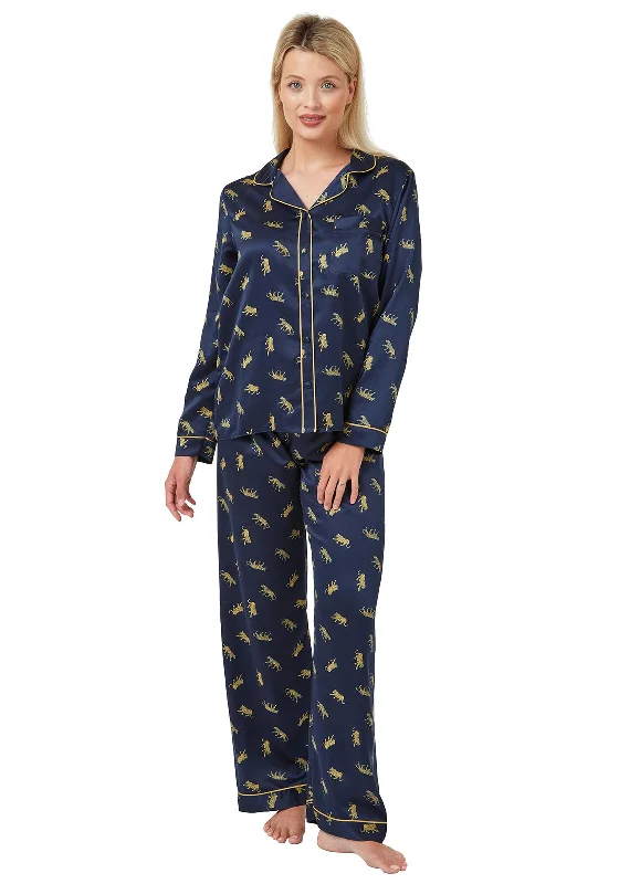 Indigo Sky Leopard Cat Print Pyjama Set, Navy