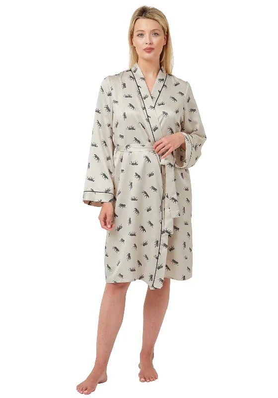 Indigo Sky Leopard Cat Print Dressing Gown, Oatmeal