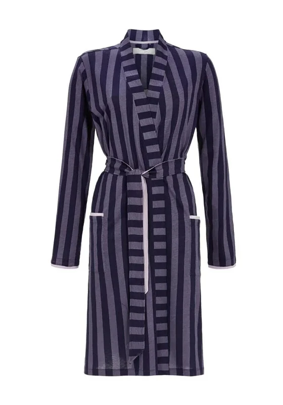 Ringella Striped Cotton Rich Dressing Gown, Navy