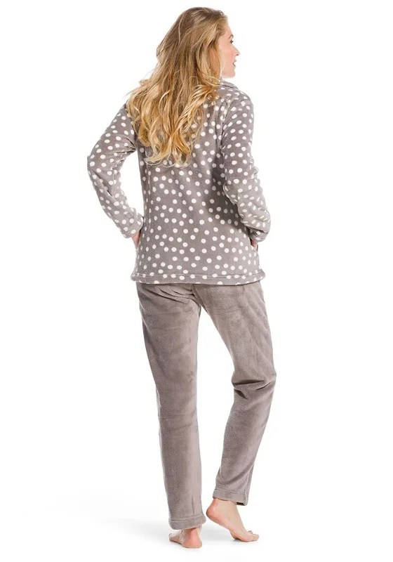 Pastunette Dotty Zip Through Pyjama Set, Taupe