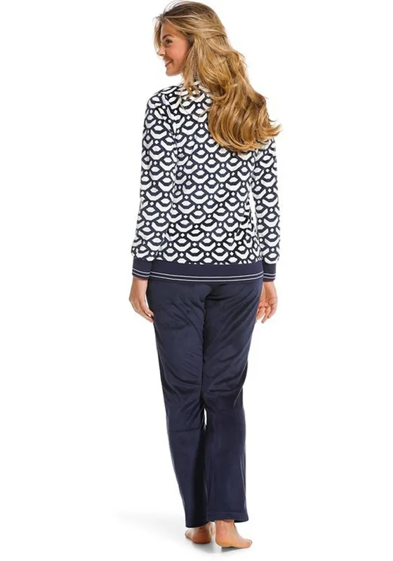 Pastunette Deluxe Velour Geo Print Pyjama Set, Navy