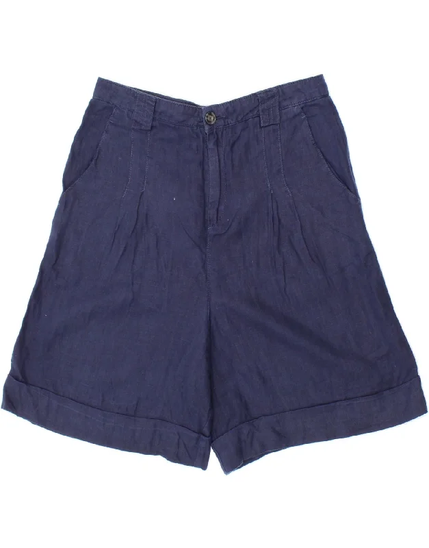 BENETTON Womens High Waist Chino Shorts UK 8 Small W27 Navy Blue Linen