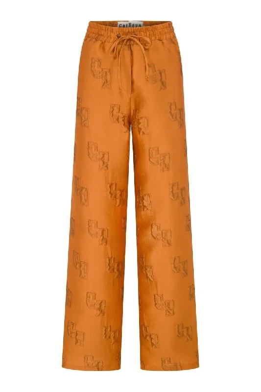 BROWN ELASTICATED LOGO PANTS