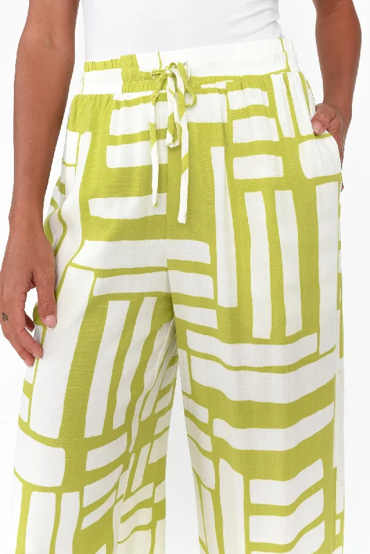 Burrows Green Abstract Wide Leg Pants