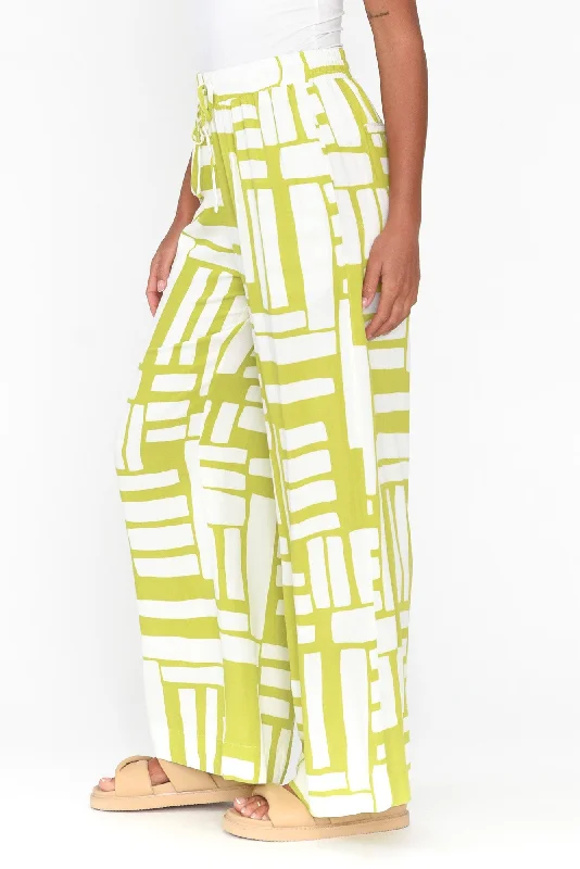 Burrows Green Abstract Wide Leg Pants