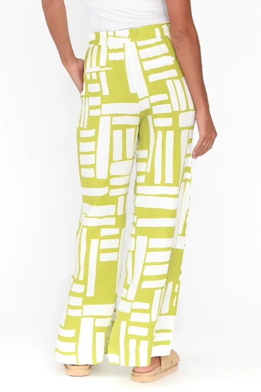 Burrows Green Abstract Wide Leg Pants