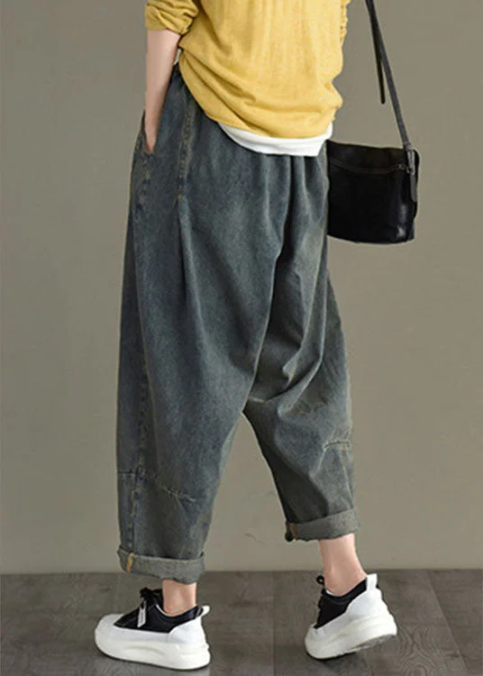 Chic Blue retro Pockets Harem Fall Denim Pants