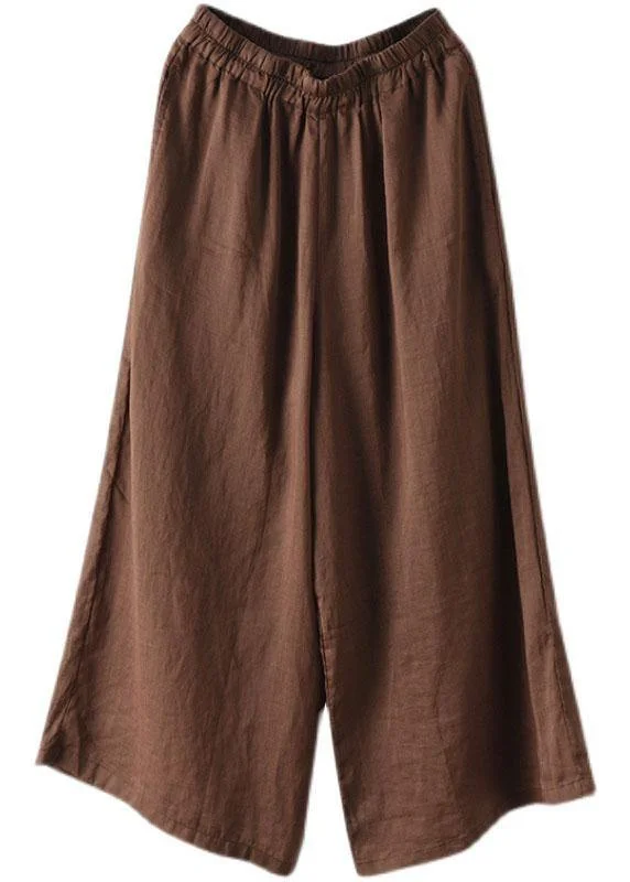 Chocolate Casual Summer Ramie Wide Leg Pants