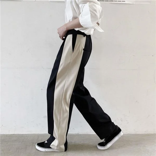 Contrast Color Splicing Bandage Pants Fashion Loose Casual Elastic Waist Women Pants Autumn and Winter The New